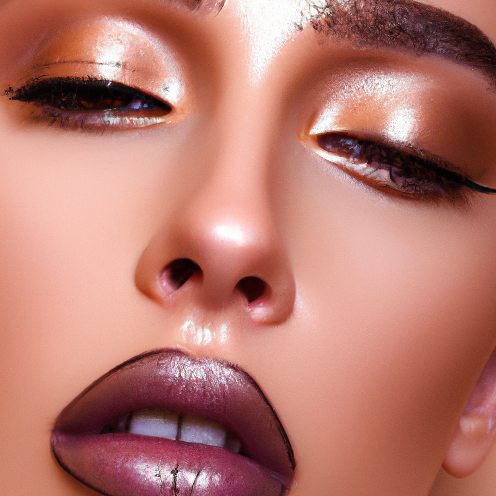 Editorial beauty close-up with minimal makeup and gloss skin