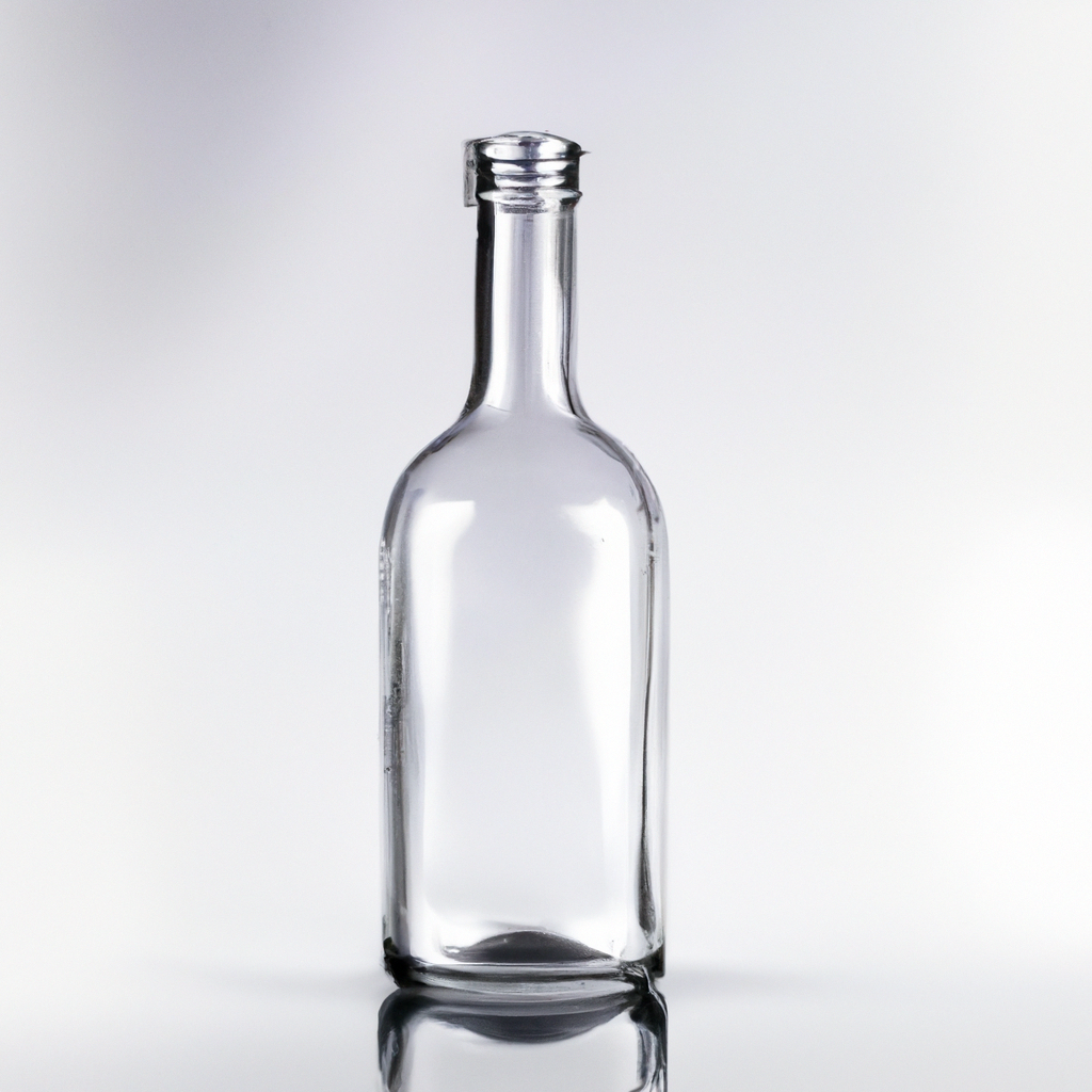 Product bottle on transparent surface with soft reflection